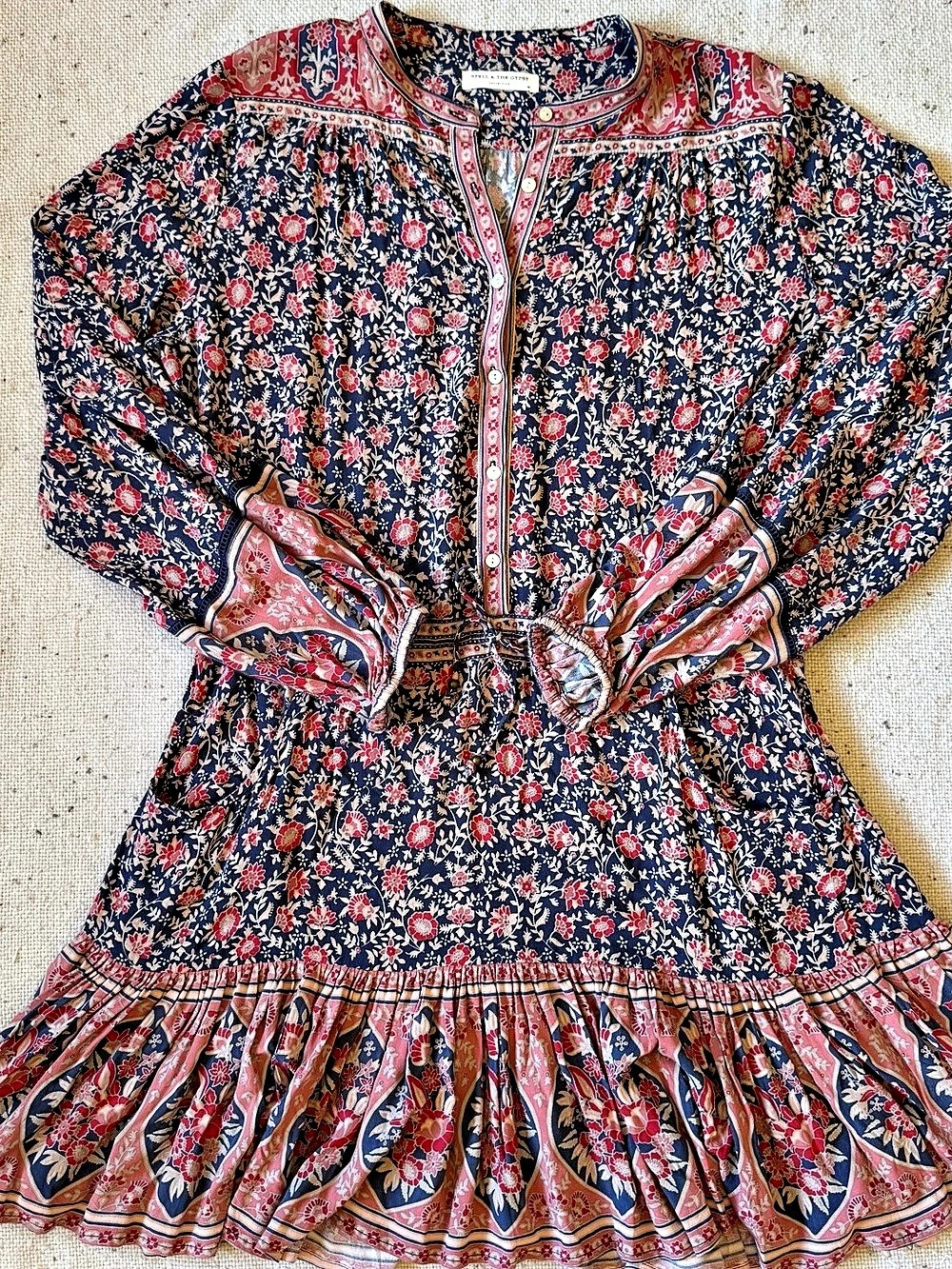 Spell & The Gypsy Collective Folk Town Playdress Navy Floral Boho Dress M